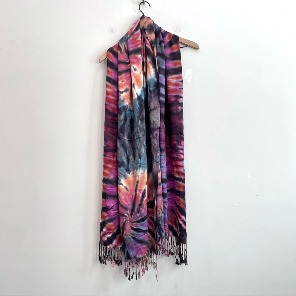Brightly Twisted Tie Dye Twist Fringe Hem Scarf